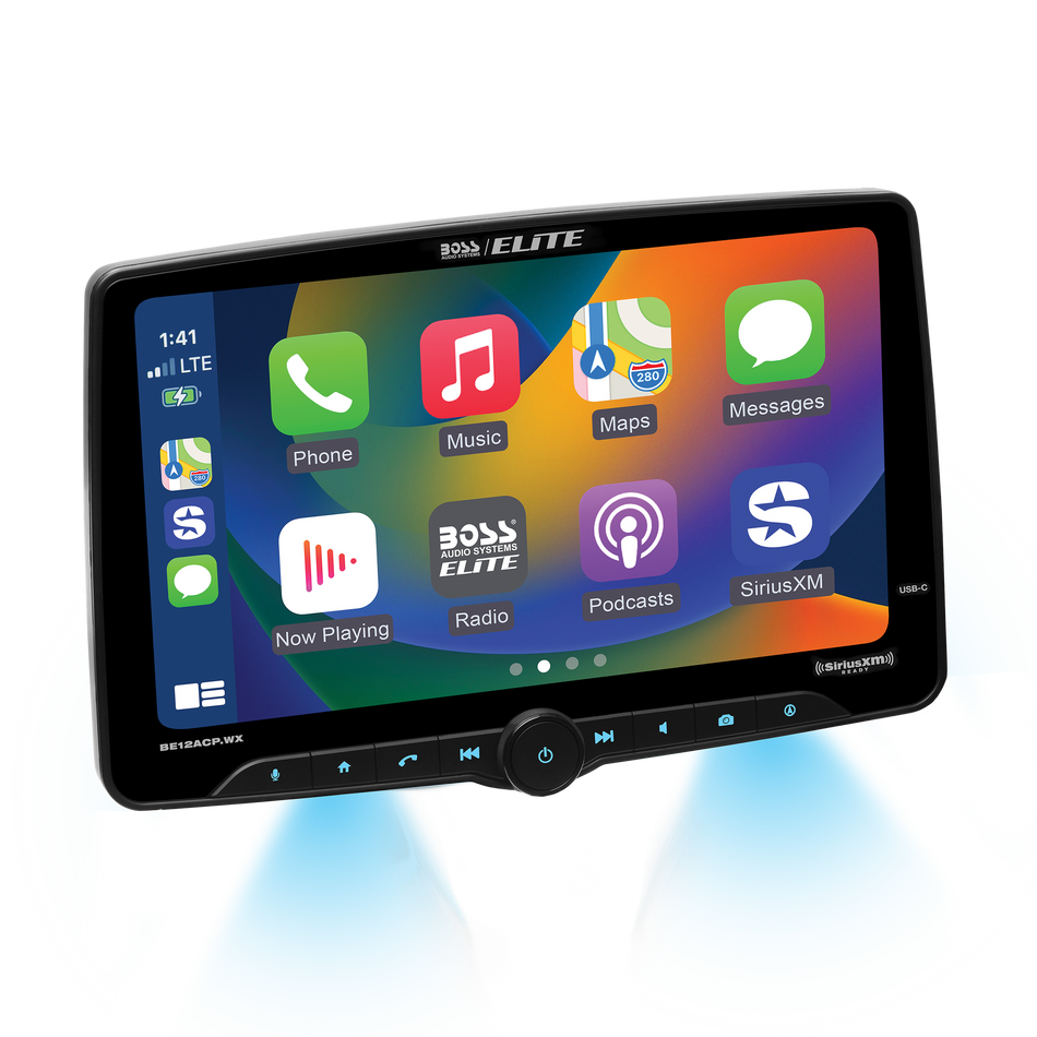 Boss Audio BE12ACP.WX Single-DIN, Wireless/Wired Apple CarPlay & Android Auto, Mech-less Multimedia Player (no CD/DVD) 12" Touchscreen Bluetooth