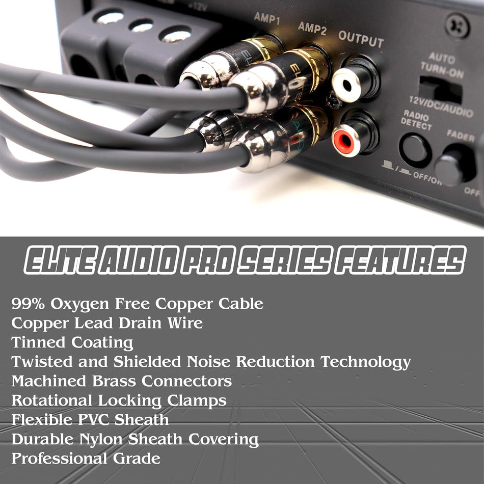 Elite Audio Pro Series 3ft 2-Channel RCA Interconnect – 100% OFC Copper, Triple Shielded, Brass Connectors