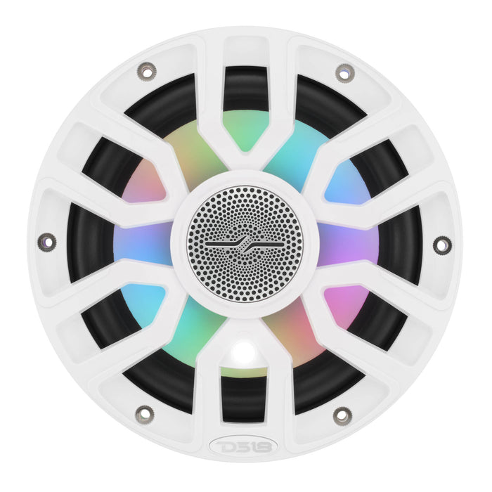 DS18 NXL-IQ7.7/WH 7.7" 2 Way Coaxial Marine Speaker, Floating Bullet Tweeter, Digital LED Lights and Silicone Speaker Cover 175 Watts RMS @ 4 OHM - Pair - IP65 - WHITE