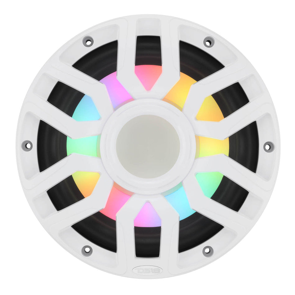 DS18 NXL-IQ10SUB/WH 10" Marine Subwoofer 500W RMS 4 Ohm | Hybrid Magnet Motor | LED Lights | Removable Grille