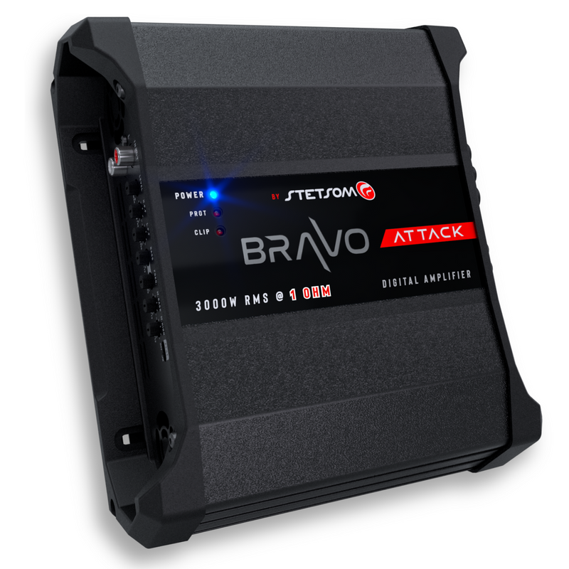 Stetsom Bravo Attack 3000 | 1-Ohm Mono Car Amplifier – 3000W RMS, Full Range, Bass Boost