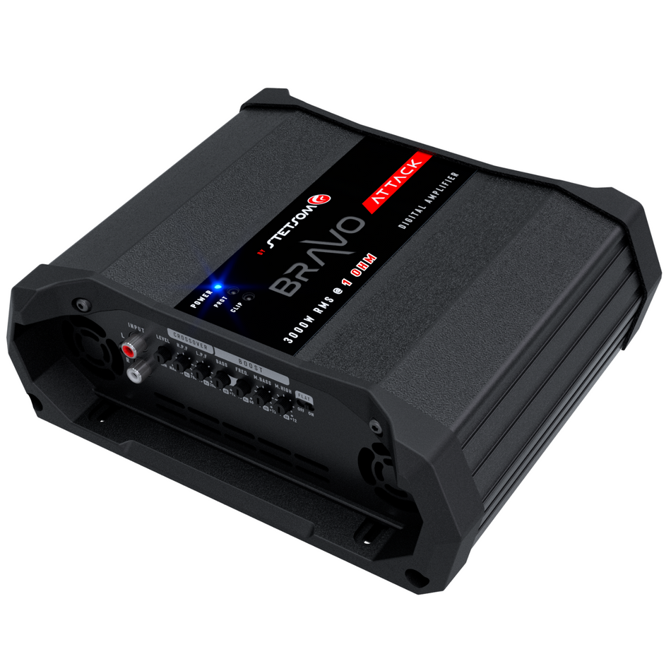Stetsom Bravo Attack 3000 | 1-Ohm Mono Car Amplifier – 3000W RMS, Full Range, Bass Boost