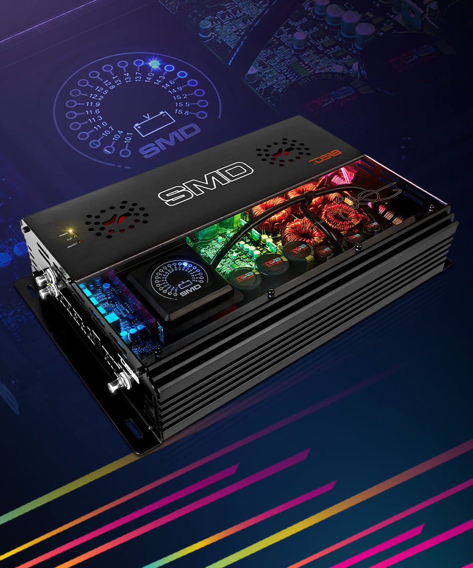 SMD Monoblock Amplifier with VM-1 Voltmeter and Digital LED Lights 3000W RMS at 1-ohm - Steve Meade Designs