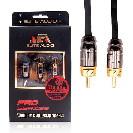 Elite Audio  17ft RCA Audio Cable – Dual Channel, Oxygen-Free Copper, Triple Shielded, Brass Connectors