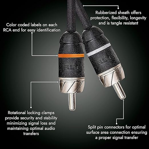 Elite Audio RCA Cable 12ft 2 Channel Male to Male OFC Copper Twisted Pair