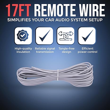 Elite Audio PROK4-EC, spec graphic showing coiled white remote wire on dark background