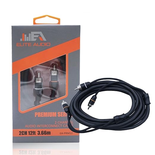 Elite Audio RCA Cable 12ft 2 Channel Male to Male OFC Copper Twisted Pair