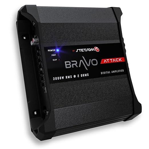 Stetsom Bravo Attack 3000 | 3000W RMS Car Amp – 2Ω Stable, Mono, Crossover & Smart Cooling