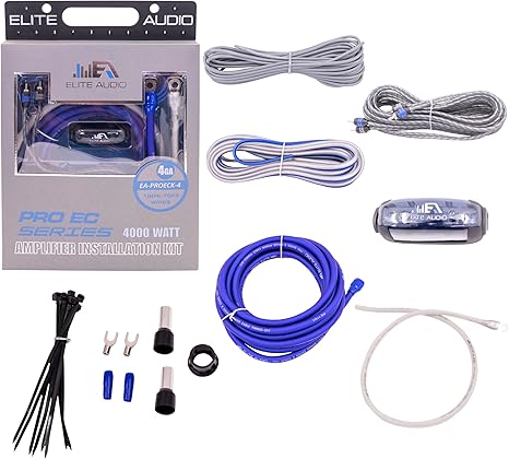 Elite Audio PROK4-EC Pro EC Series 4-Gauge Amplifier Wiring Kit – 4000W Power, RCA Cable, Mini-ANL Fuse Holder