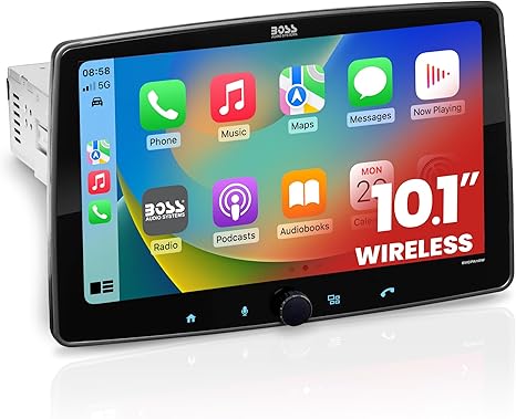 BOSS 10.1" Wireless Touchscreen Car Stereo – Bluetooth Head Unit with Apple CarPlay & Android Auto