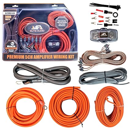 Elite Audio PRMK4-5CH Premium 4 Gauge 5-Channel Amp Kit – CCA Wire, Triple-Shielded RCA, ANL Fuse Holder