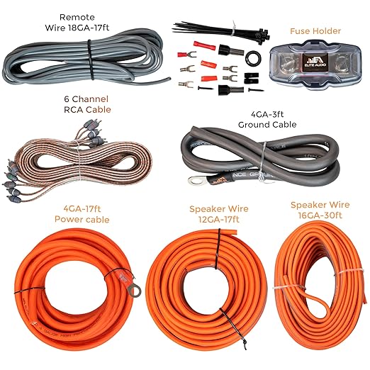 Elite Audio PRMK4-5CH Premium 4 Gauge 5-Channel Amp Kit – CCA Wire, Triple-Shielded RCA, ANL Fuse Holder