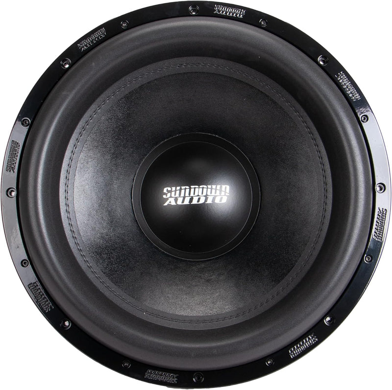 Sundown Audio M18D2, front view of cone with center logo badge