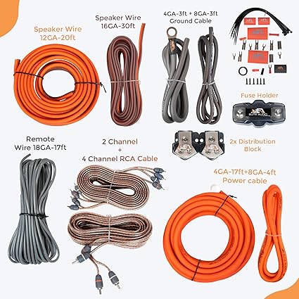 Elite Audio PRMK4-DUAL Premium 4 Gauge Dual Amp Kit – CCA Wire, Triple-Shielded RCA, ANL Fuse Holder