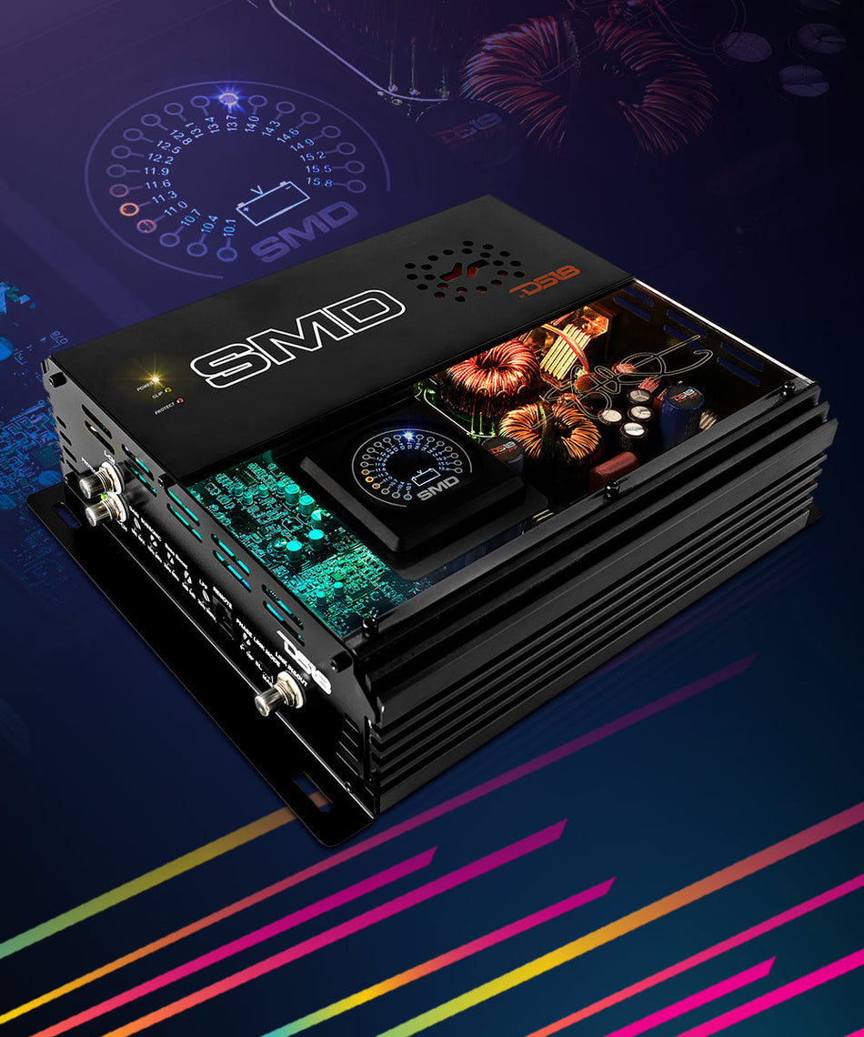 SMD Monoblock Amplifier with VM-1 Voltmeter and Digital LED Lights 2000W RMS at 1-ohm - Steve Meade Designs
