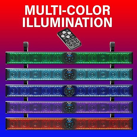 Boss Audio BRT37SLR 37" ATV/UTV Sound Bar – Bluetooth, IPX5, Built-in Amp, Multicolor Lights, 1 Inch Tweeters