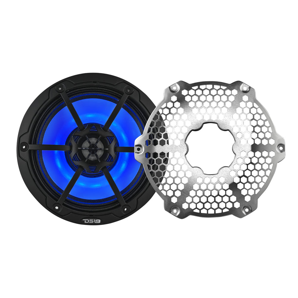 DS18 NXL-8MD/BK 8” Marine 2-Way Speaker 350W RMS 4-Ohm – RGB LED, Neodymium Magnet, Compression Driver, Waterproof
