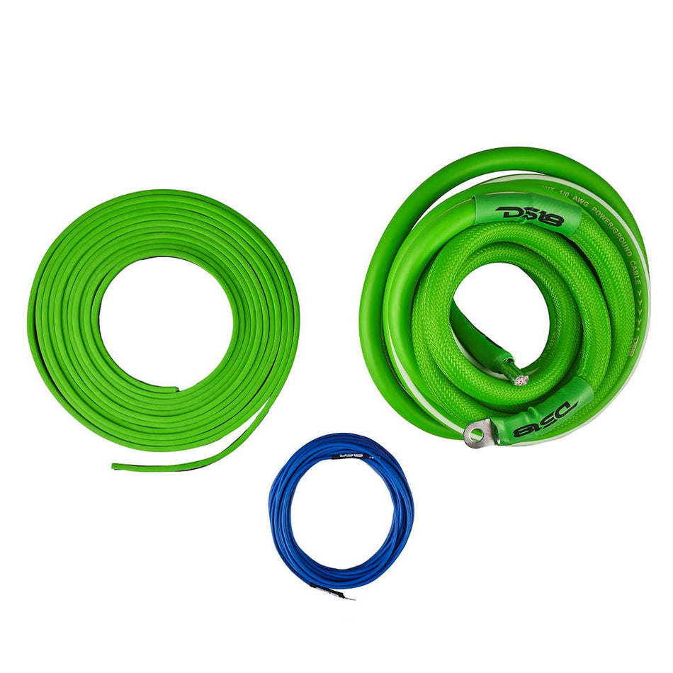 DS18 AKITO.GR 0-Gauge Amplifier Wiring Kit – Green, Heavy Duty Car & Marine Audio Installation