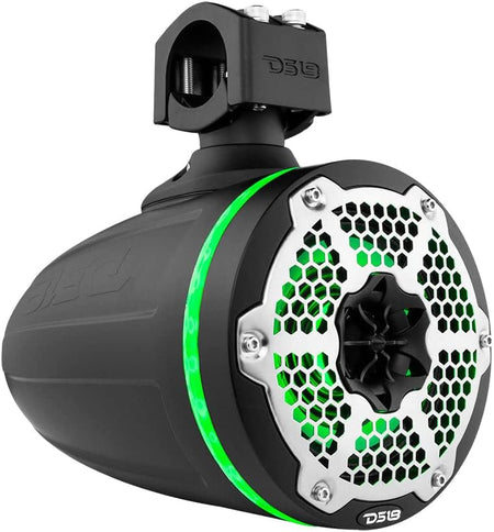 DS18 DS-NXL-X6TPNEO/BK HYDRO 6.5 Inch Neodymium Marine Towers W/ Built-in Passive Radiator 1 Inch Driver and RGB LED Light 450 Watts Black DS18