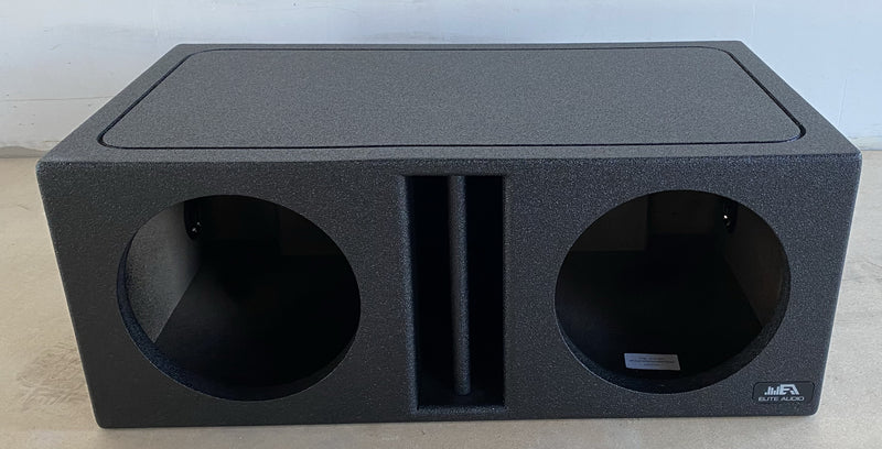 Elite Audio EBOX-BLVD10CP Center-Split Vented Dual 10” Subwoofer Enclosure - Polyurethane Bed Liner Finish, 3/4” MDF with 1” Front Baffle, Pro-Tuned Ports, High-Current Terminals for Enhanced Bass & Superior Sound Quality
