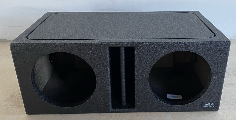 Elite Audio EBOX-BLVD10CP Center-Split Vented Dual 10” Subwoofer Enclosure - Polyurethane Bed Liner Finish, 3/4” MDF with 1” Front Baffle, Pro-Tuned Ports, High-Current Terminals for Enhanced Bass & Superior Sound Quality