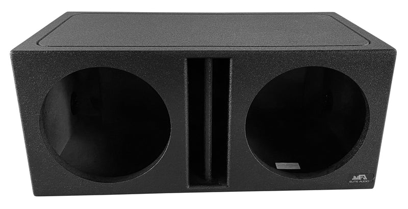 Elite Audio EBOX-BLVD12CP Center-Split Vented Dual 12” Subwoofer Enclosure - Polyurethane Bed Liner Finish, 3/4” MDF with 1” Front Baffle, Pro-Tuned Ports, High-Current Terminals for Deep Bass & Superior Sound Quality