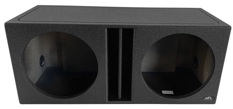 Elite Audio EBOX-BLVD15CP Center-Split Vented Dual 15” Subwoofer Enclosure - Polyurethane Bed Liner Finish, 3/4” MDF with 1” Front Baffle, Pro-Tuned Ports, High-Current Terminals for Deep Bass & Premium Sound Quality