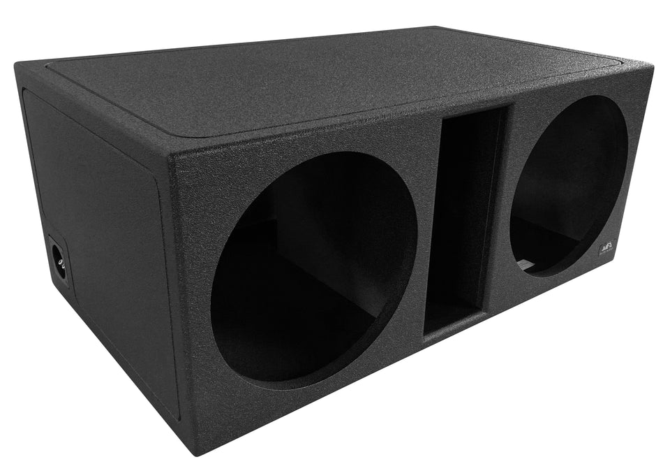 Elite Audio EBOX-BLVD15SPL Dual 15” Subwoofer Enclosure - Rugged Polyurethane Bed Liner Finish, 35Hz Tuned Mega Port, 1” MDF Heavy-Duty Construction, Pro-Tuned Ports, High-Current Terminals for SPL Bass & Premium Sound Quality