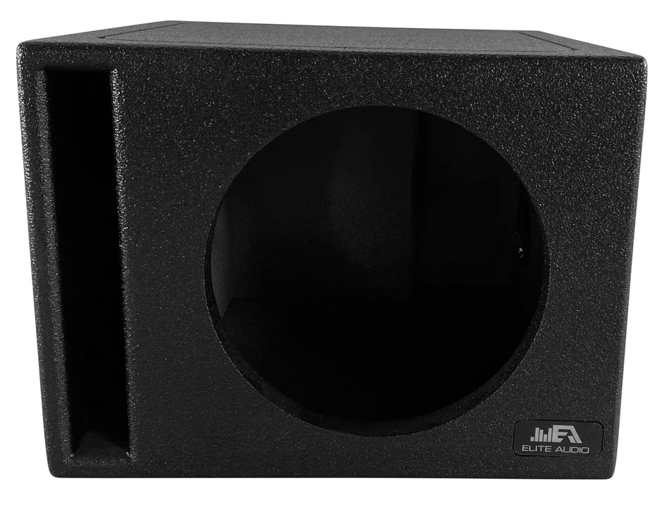 Elite Audio EBOX-BLVS10 Vented Single 10” Subwoofer Enclosure - Polyurethane Bed Liner Finish, 3/4” MDF with 1” Front Baffle, Pro-Tuned Ports, High-Current Terminals for Enhanced Bass & Sound Quality