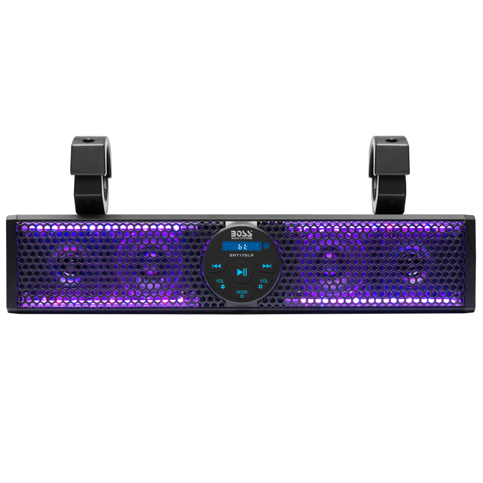 Boss Audio BOSS-BRT17SLR BOSS Audio Systems BRT17SLR ATV UTV Sound Bar Speaker System - 17 Inches Wide, IPX5 Rated Weatherproof, Bluetooth Audio, Amplified, 3 inch Speakers, 1 Inch Tweeters, USB Port, Multicolor Illumination