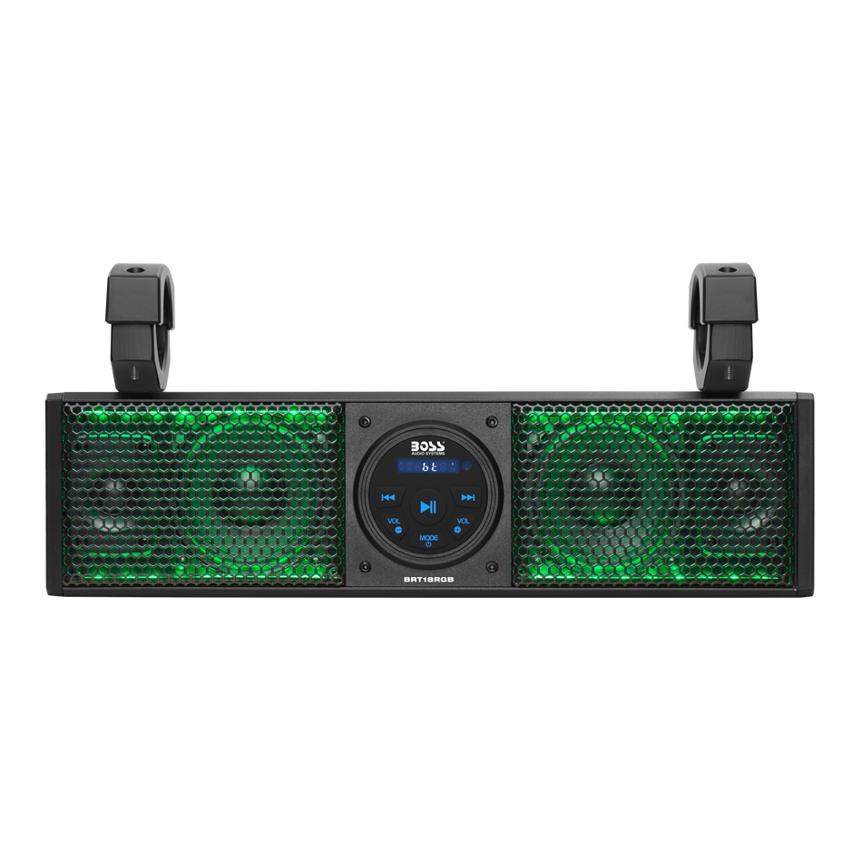 Boss Audio BOSS-BRT18RGB BOSS Audio Systems BRT18RGB ATV UTV Sound Bar System - 18 Inches Wide, IPX5 Rated Weatherproof, Bluetooth Audio, Amplified, 4 inch Speakers, 1 Inch Tweeters, USB Port, RGB Multicolor Illumination