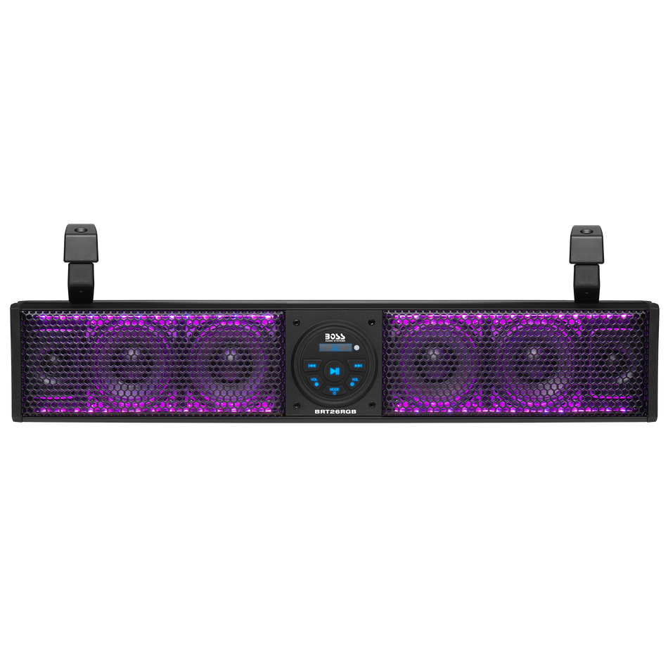 Boss Audio BOSS-BRT26RGB BOSS Audio Systems BRT26RGB ATV UTV Sound Bar System - 26 Inches Wide, IPX5 Rated Weatherproof, Bluetooth Audio, Amplified, 4 inch Speakers, 1 Inch Tweeters, USB Port, RGB Multicolor Illumination