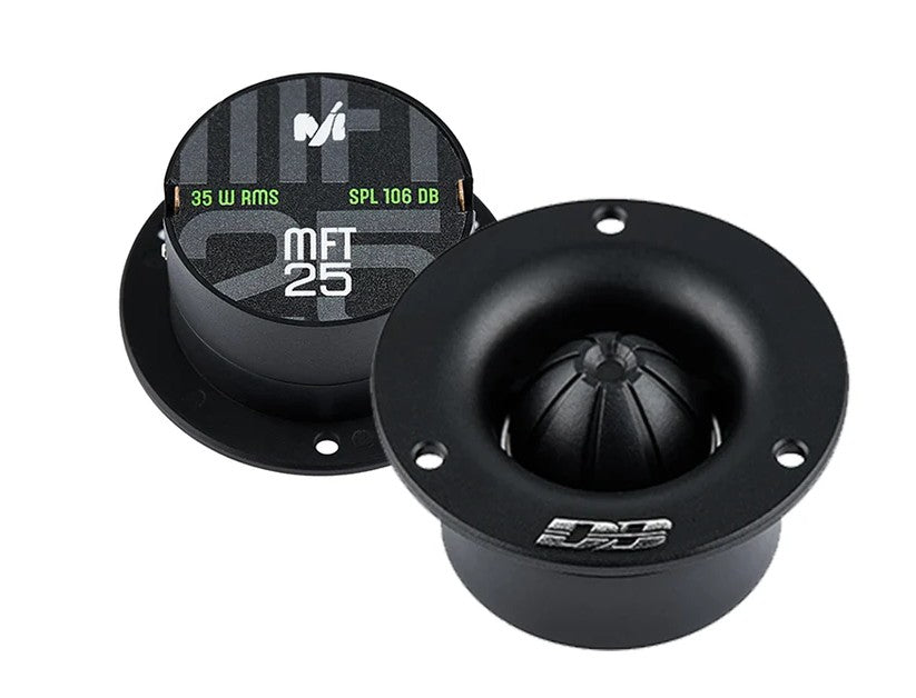 Deaf Bonce MFT-25 Machete Tweeters, pair shown front and rear with mounting flange and dome visible