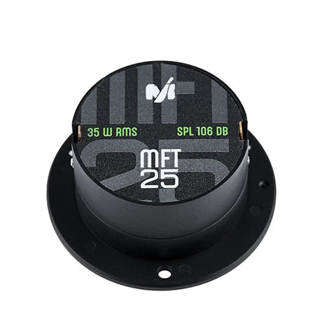 Deaf Bonce MFT-25 Machete Tweeter, front view showing label, wattage and SPL markings on housing