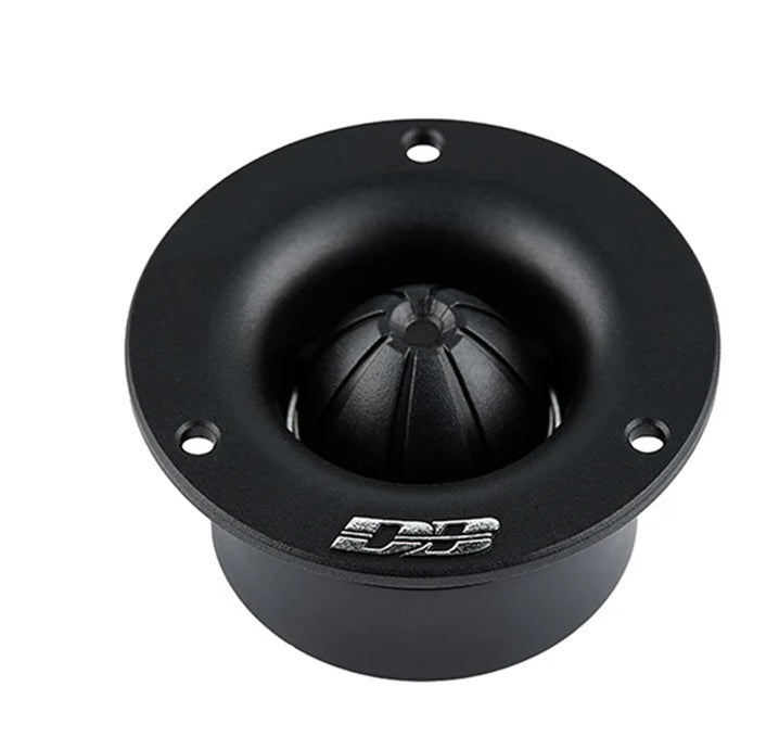 Deaf Bonce MFT-25 Machete Tweeter, close up front view of dome and mounting flange with logo