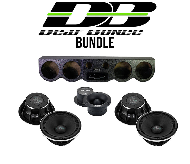 Deaf Bonce Bundle – SS-ROOFPANEL 4x6.7 – Universal 38" Sound Bar Pod for 4x 6.7" Midrange & 2x 2" Tweeters – Classic Black with Chevy Logo + AP-M67AN Midrange Speakers + AT-32 Tweeter | 4-Ohm Roof Audio System