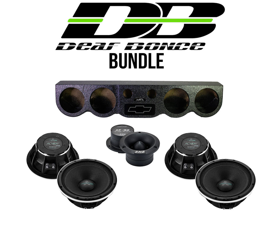 Deaf Bonce Bundle – SS-ROOFPANEL 4x6.7 – Universal 38" Sound Bar Pod for 4x 6.7" Midrange & 2x 2" Tweeters – Classic Black with Chevy Logo + AP-M67AN Midrange Speakers + AT-32 Tweeter | 4-Ohm Roof Audio System