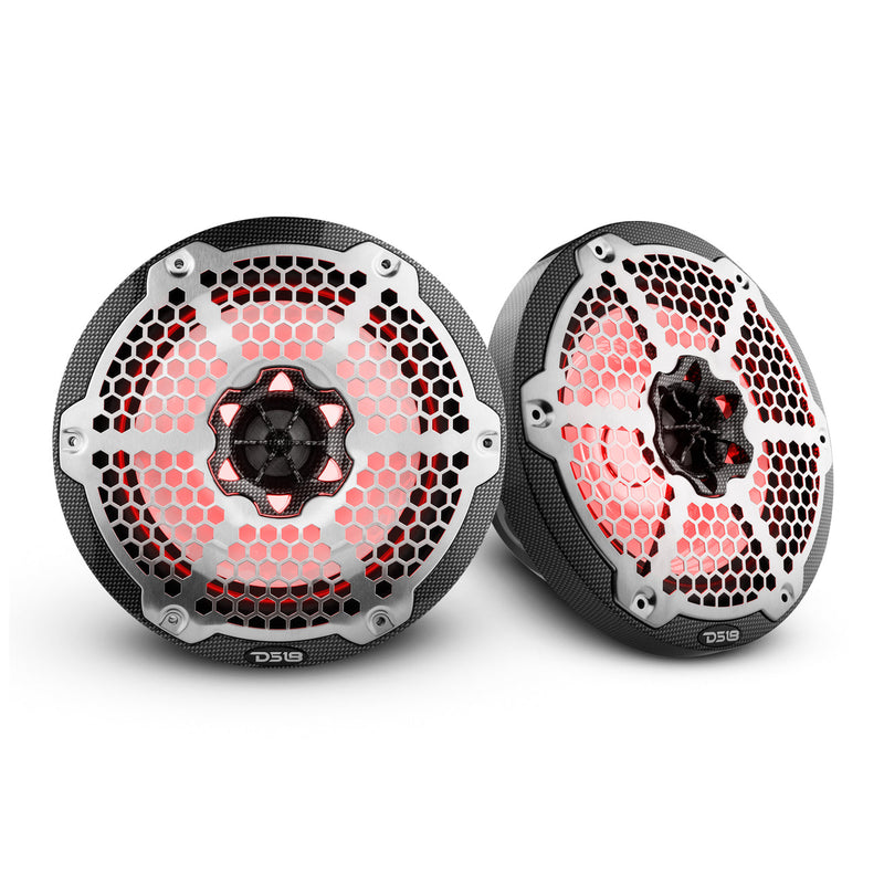DS18 CF-8M NXL 8" 2-Way Coaxial Marine Speaker With LED RGB Lights 125 Watts Rms 4-Ohm - Black Carbon Fiber