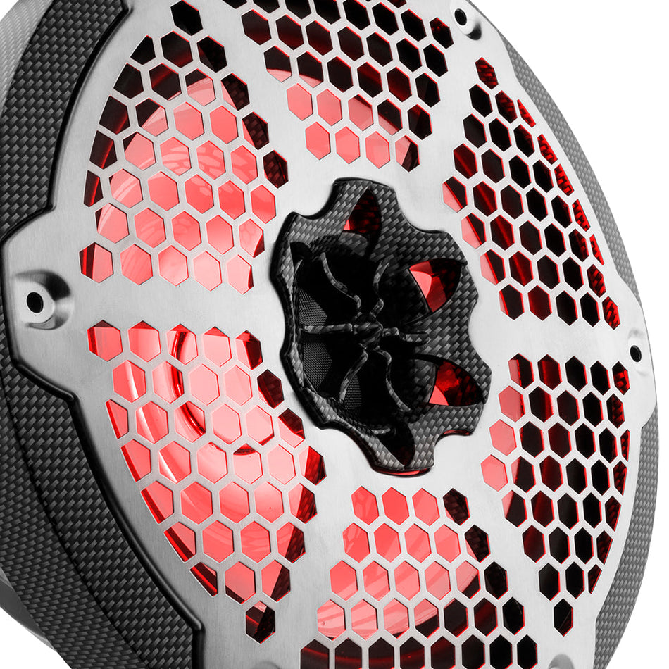 DS18 CF-8M NXL 8" 2-Way Coaxial Marine Speaker With LED RGB Lights 125 Watts Rms 4-Ohm - Black Carbon Fiber