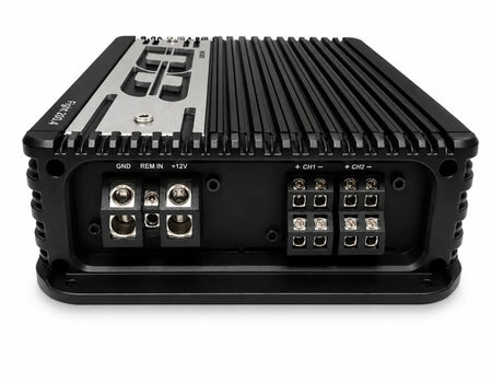 Machete Fight 200.4 amplifier, angled rear view showing power and speaker terminals