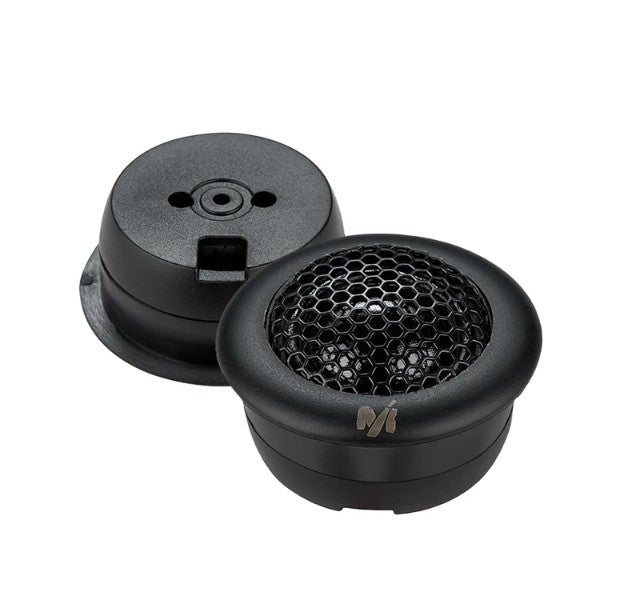 Deaf Bonce Machete Lite 17N tweeters, pair shown at angle, one front grille, one rear housing