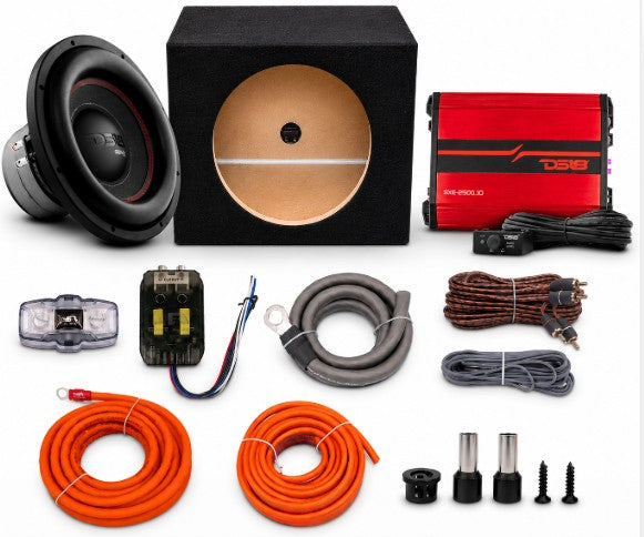 DS18 Complete Bass Package | GENXX 12" Subwoofer, 2500W Monoblock Amp, Sealed Enclosure, 4GA Amp Kit & LOC