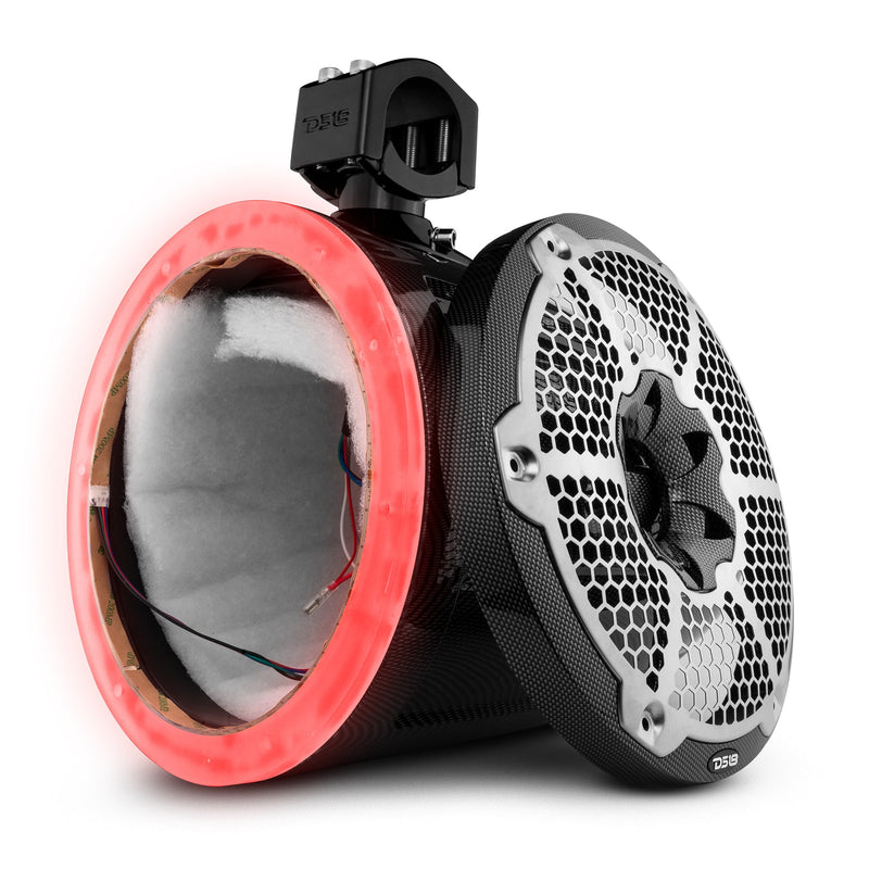 DS18 DS-CF-X10TP.NS HYDRO 10 Inch Marine Tower with Integrated RGB LED Lights No Speakers Black Carbon Fiber DS18