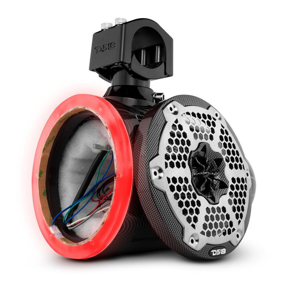 DS18 DS-CF-X6TP.NS HYDRO 6.5 Inch Marine Tower with Integrated RGB LED Lights No Speakers Black Carbon Fiber DS18