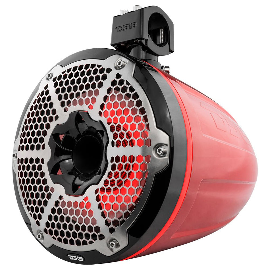 DS18 DS-NXL-X10TPNEO/RD HYDRO 10 Inch Neodymium Marine Towers W/ Built-in Passive Radiator 1 Inch Driver and RGB LED Light 900 Watts Red DS18
