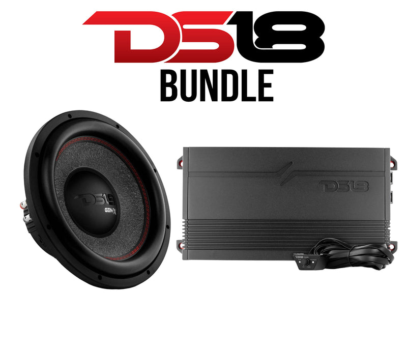 DS18 Car Audio Bass Bundle – G1800.1D 1800W Max Class-D Monoblock Amplifier + GEN-X124D 12" Dual 4-Ohm Subwoofer | 600W RMS @1Ω Amp + 450W RMS Sub