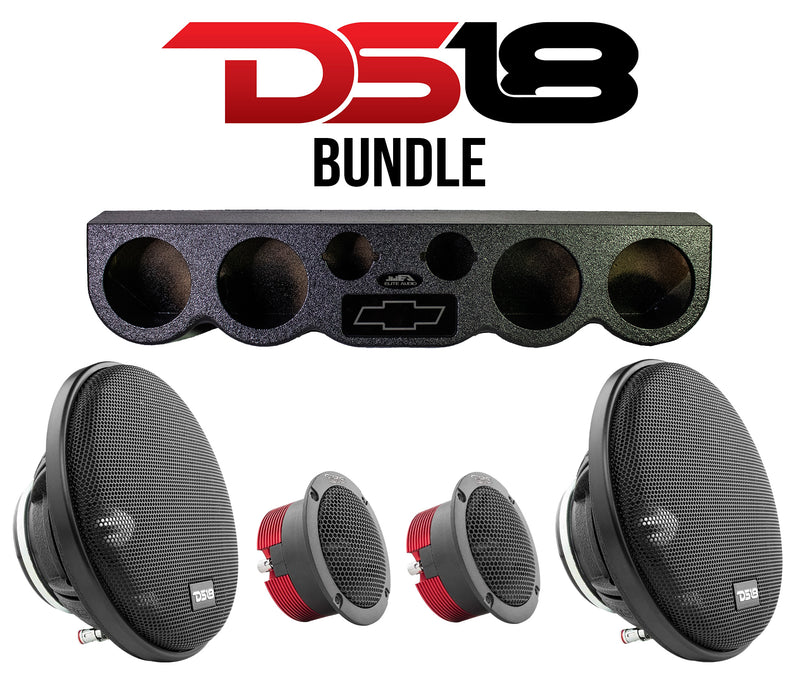 DS18 Car Audio Roof Panel Bundle – Chevy Logo 38" Rack w/ (2) PRO-FR6NEO 6.5" Neodymium Full-Range Speakers + (2) GTX1XL Super Bullet Tweeters – High-Performance Car Audio Package