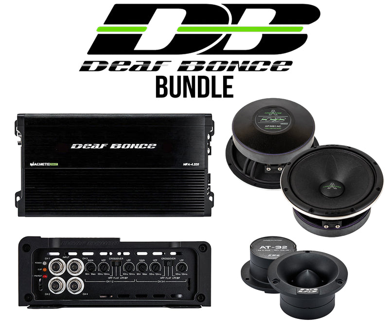 Deaf Bonce Car Audio Bundle | Machete Fight MFA-4.320 4-Channel Amplifier + Apocalypse AP-M61AC 6.5" Mid-Range Speakers (Pair) + AT-32 Tweeters (Pair)
