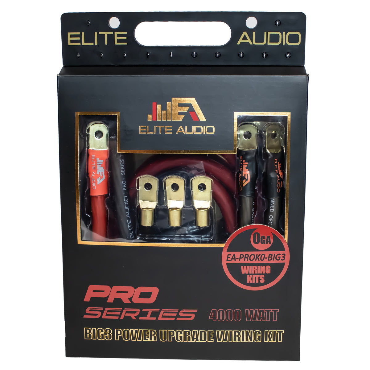 Elite Audio EA-PROK0-BIG3 Big 3 Upgrade Wiring Kit, front view of retail box packaging