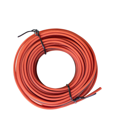 Coiled orange hose with black ties on 